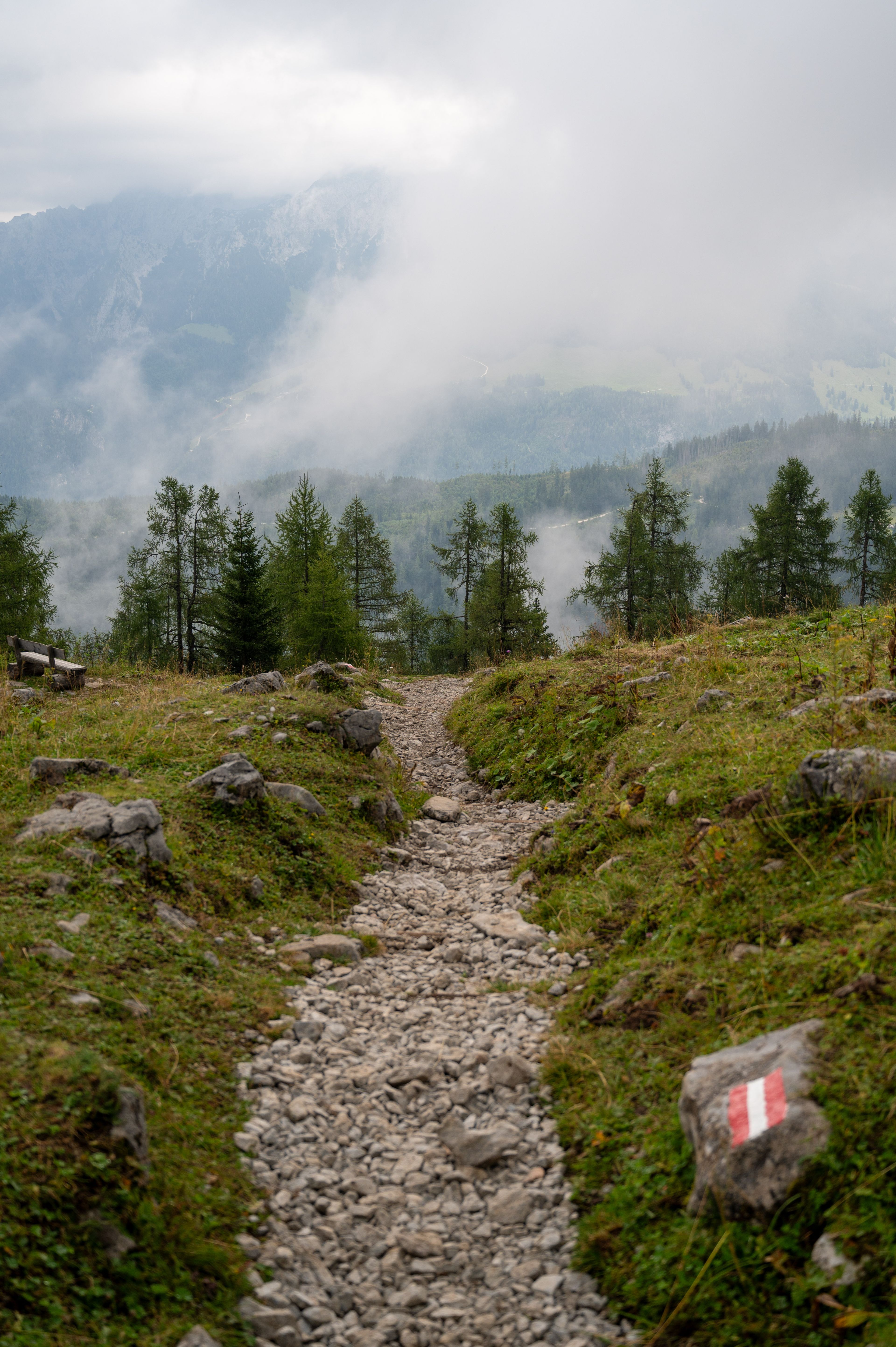 A hiking trail through the Alps