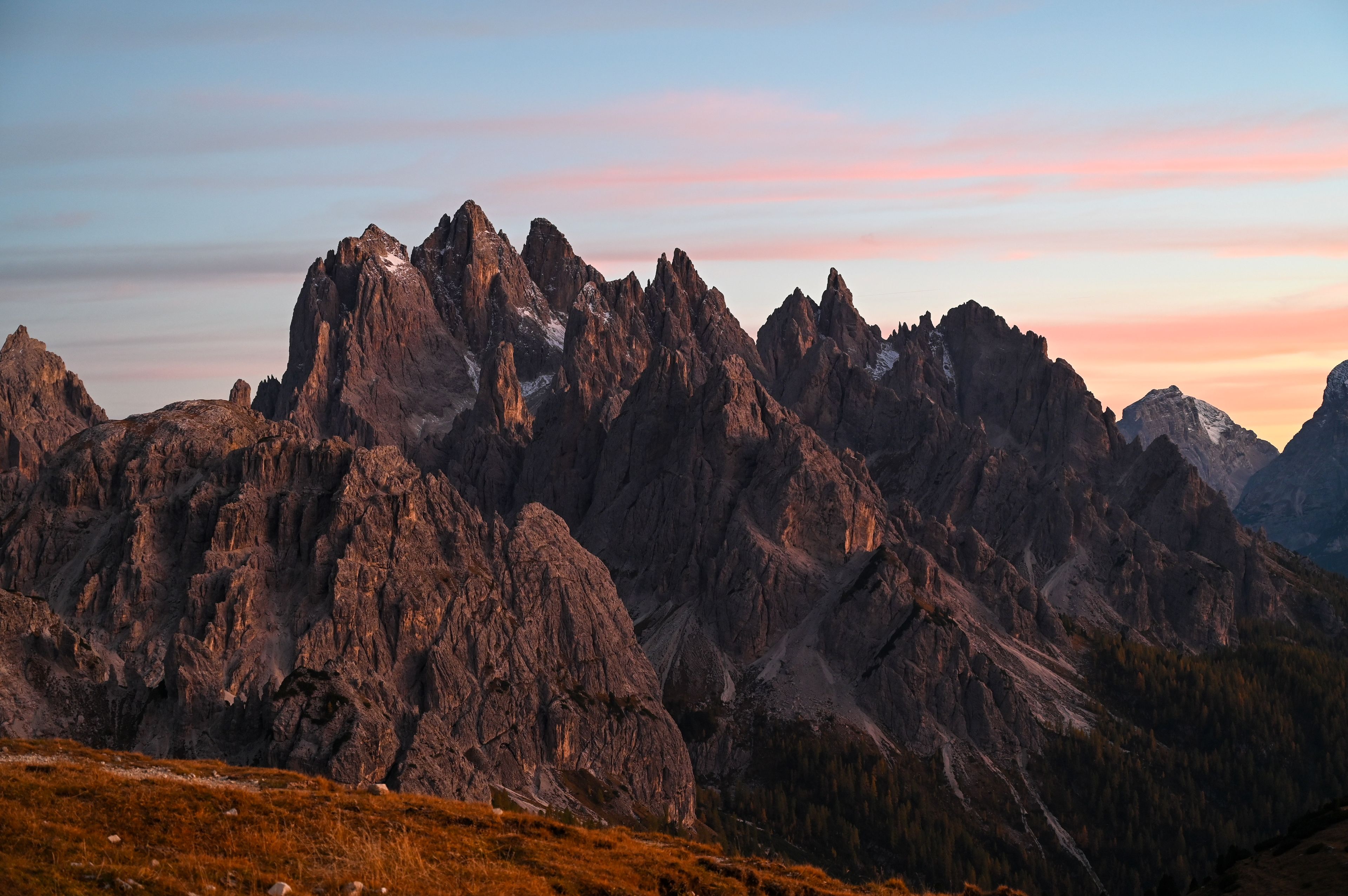 Mountain peaks during sunset